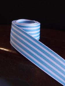 Blue & White Seersucker Striped Grosgrain - Light Blue & White Striped