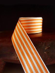 Orange & Ivory Seersucker Striped Grosgrain - Orange & Ivory Striped
