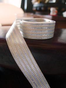 Metallic Silver & Ivory Seersucker Striped Grosgrain Ribbon 7/8"  - 7/8" x 25Y