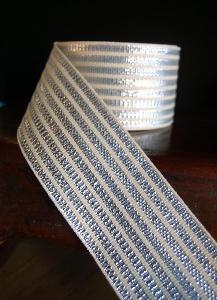 Metallic Silver & Ivory Seersucker Striped Grosgrain Ribbon 1 1/2"  - 1 1/2" x 25Y