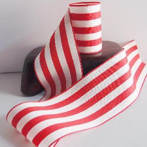 Red and Ivory Striped Ribbon 4" - 4" x 10Y