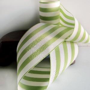 Kiwi Green and Ivory Striped Ribbon 4" - 4" x 10Y
