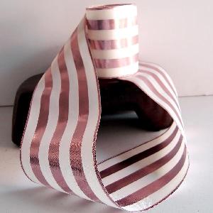 Metallic Rose Gold and Ivory Striped Ribbon 4" - 4" x 10Y