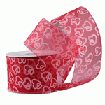 Red Sheer Wired Ribbon with White Hearts - 2 1/2" x 25y
