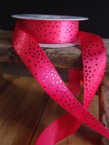 Hot Pink Satin Ribbon with Shiny Dots