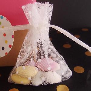 Tulle Bags Ivory w/ White Swiss dots - 10 pc/ pack. 1 pack minimum.