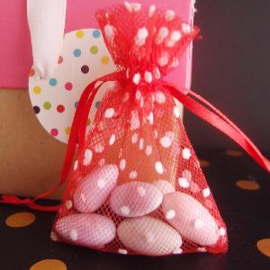 Tulle Bags Red w/ White Swiss Dots - 10 pc/ pack. 1 pack minimum.