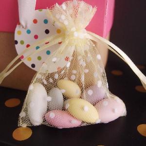 Tulle Bags Yellow w/ White Swiss Dots - 10 pc/ pack. 1 pack minimum.