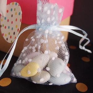 Tulle Bags Light Blue w/ White Swiss Dots - 10 pc/ pack. 1 pack minimum.