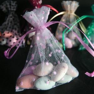 Tulle Bags White w/ Lavender Swiss Dots - 10 pc/ pack. 1 pack minimum.