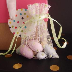 Tulle Bags White w/ Lime Green Swiss Dots - 10 pc/ pack. 1 pack minimum.