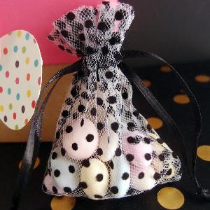 Tulle Bags White w/ Black Swiss Dots - 10 pc/ pack. 1 pack minimum.