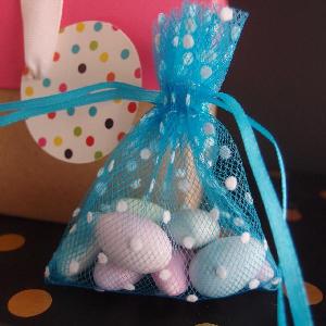 Tulle Bags Turquoise w/ White Swiss Dots - 10 pc/ pack. 1 pack minimum.