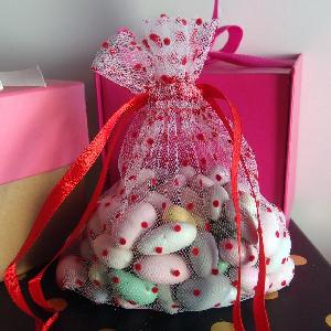 Tulle Bags White w/ Red Swiss Dots - 10 pc/ pack. 1 pack minimum.