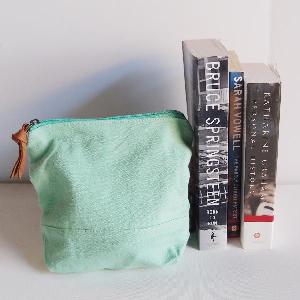 Mint Green Washed Canvas Zipper Pouch 8" - 8"W x 6.3"x 2.4" D