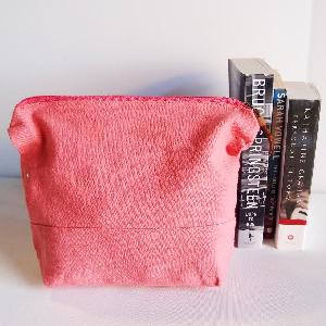 Coral Red Washed Canvas Zipper Pouch 11" - 11"W x 8"x 3" D