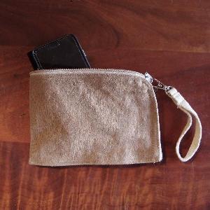 Washed Brown Canvas Curved Zippered Pouch w/ Loopie 7x5 - 7"W x 5"