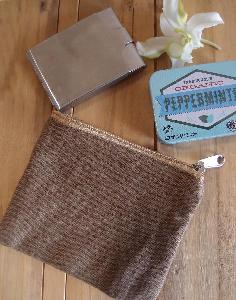 Brown Canvas Flat Zipper Pouch 5.5x4.5 - 5.5"W x 4.5" 