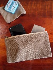 Brown Canvas Flat Zipper Pouch Large 9x5 - 9.25"W x 5" 