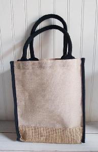 Jute Cotton Blend Tote with Black Trim 9x11 - 9"W x 11"H x 4"D