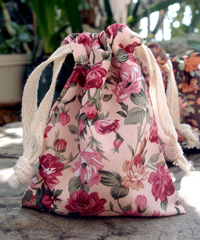 Vintage Floral Print on Ivory Bag with Cotton Drawstrings - 3" x 4"