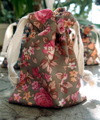 Vintage Floral Print on Brown Bag with Cotton Drawstrings - 3" x 4"