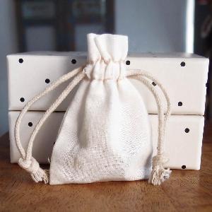 White Cotton Bag 2x3 with Ivory Stitching - 2" x 3"