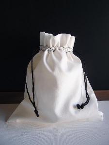 White Cotton Bag 8x10 with Black Drawstring - 8" x 10"