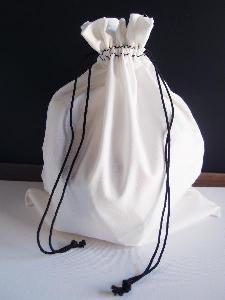 White Cotton Bag 12x14 with Black Drawstring - 12" x 14"