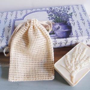 Cotton Net Drawstring Bag with Fabric Backing 4x6 - 4" x 6"