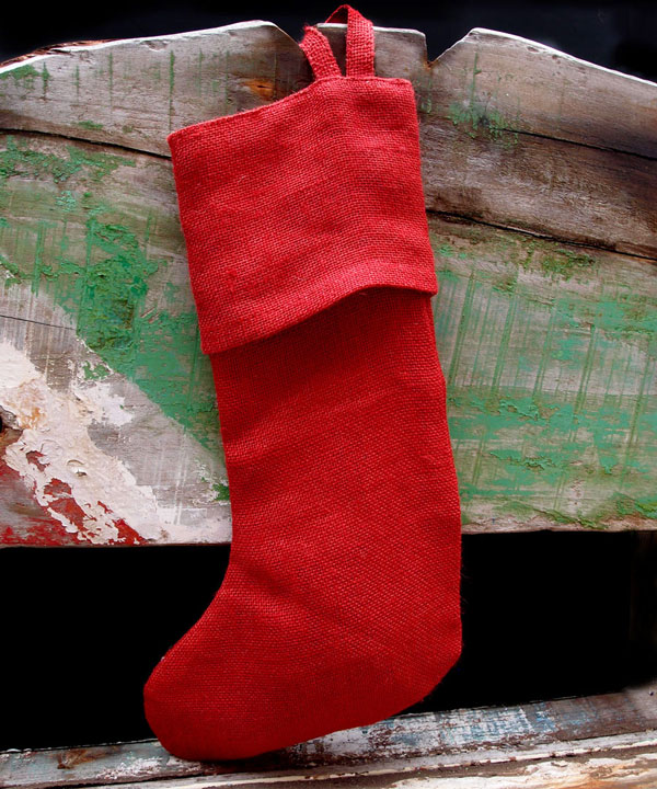 Red Burlap Christmas Stocking 16 inch