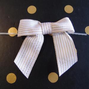 Beige & White Striped 3" Pre-tied Bows - 7/8" wide ribbon