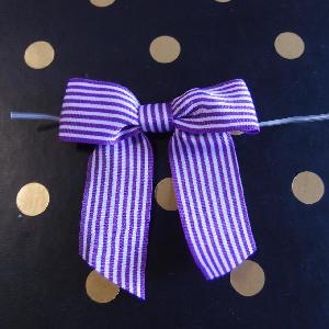 Purple & White Striped 3" Pre-tied Bows - 7/8" 