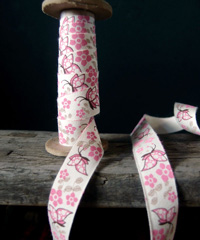 Pink Butterfly Printed Cotton Ribbon