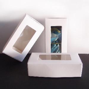 White Tab Lock Folding Boxes with Window 5 ½ x 2 ¾ - 5 ½” x 2 ¾” x 1 ½”H