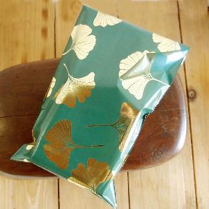 Gold Gingko on Green 4  x 7 1/4 Adhesive Merchandise Bag - 4 3/4"W x 7 3/4"