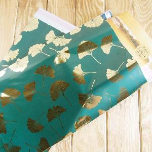 Gold Gingko on Green 7 " x 13 1/8" Adhesive Merchandise Bag - 7 " x 13 1/8"