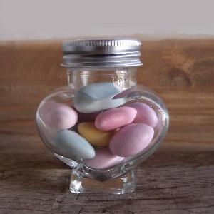 Small Clear Glass Heart Jar with Metal Lid - 6.2 x 3.8 x 7.5 cm