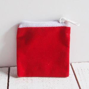 Red Velvet Zippered Bag with White Zipper 2.5" x 2.5" - 2.5" x 2.5"