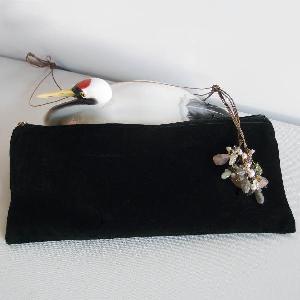 Black Velvet Zippered Bag with Black Zipper 11" x 4.5" - 11" x 4.5"