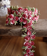 Red Rose Floral Embroidered Lace Trim - 3/4" x 5Y