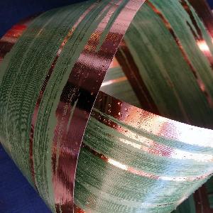 Metallic Rose Gold and Green Aspidistra Leaf Ribbon - 4.25" x 50Y
