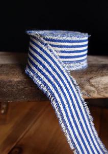Blue Striped Linen Ribbon - Striped linen ribbon 