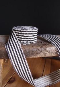 Black Striped Linen Ribbon - Striped Linen Ribbon