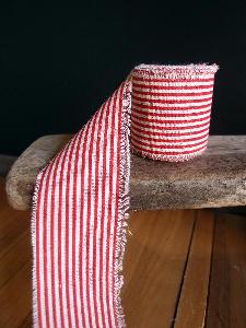 Red Striped Linen Ribbon - Striped linen ribbon 