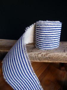 Blue Striped Linen Ribbon - Striped linen ribbon 