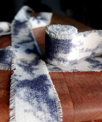 Acid Wash Denim Blue Tie-dyed Linen Ribbon