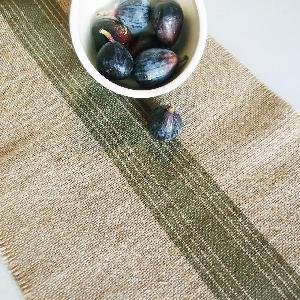 Dark Green Striped Jute Table Runner with Fringed Edge - 108" long x 12.5" wide
