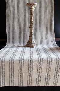 Linen Table Runner Pewter Gray Stripes Selvage Edge - Linen Runner with Pewter Gray Stripes 19" x 108"