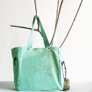 Mint Green Washed Canvas Tote Bag - 11.8" x 11.8" x 5.9"